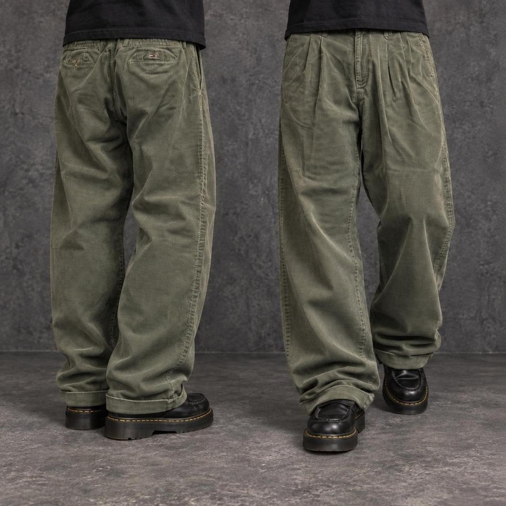 36x30 Green Baggy Wide Leg Corduroy Pants Men's Y2K Vintage